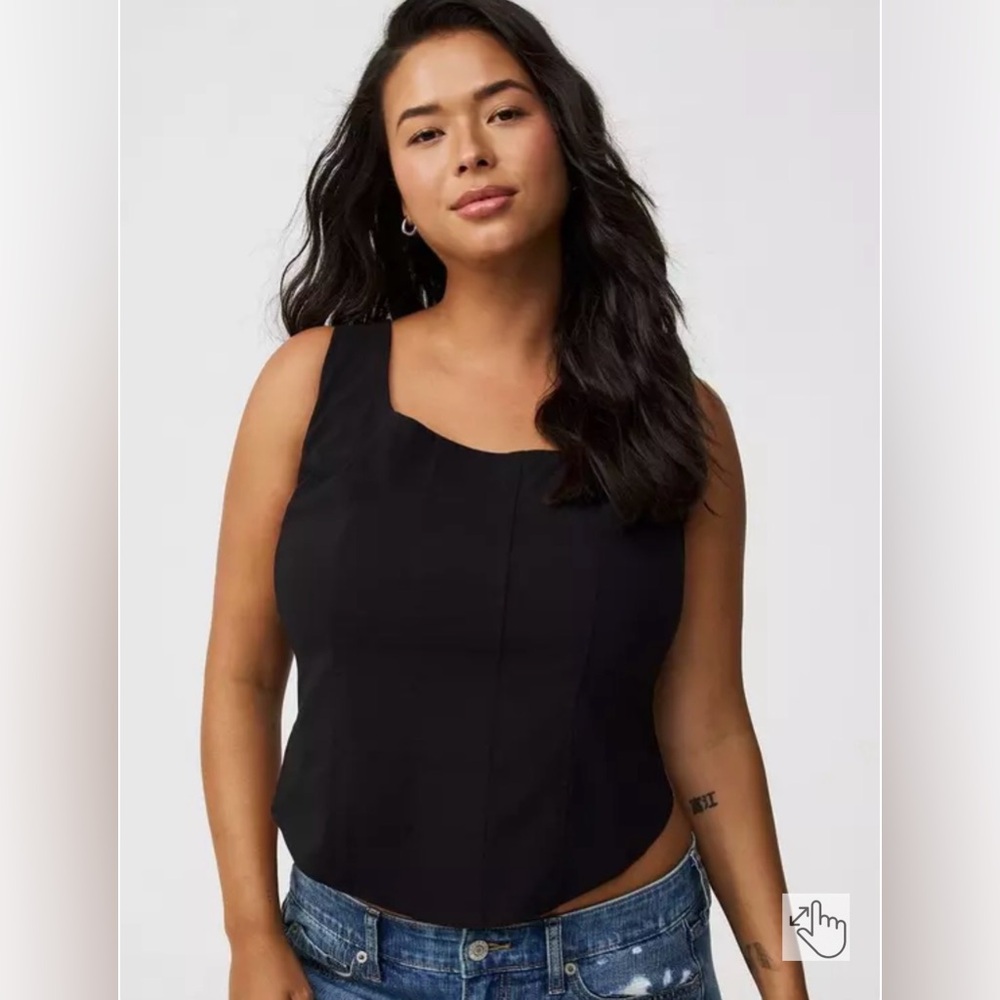Torrid Deep Black Zip-Up Corset Top SZ 2X cropped lined sleeveless goth grunge - Picture 3 of 14